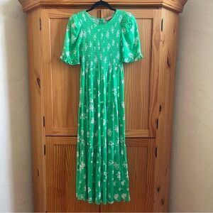 Kitri Smocked Short Sleeve Floral Maxi Dress - Size Small